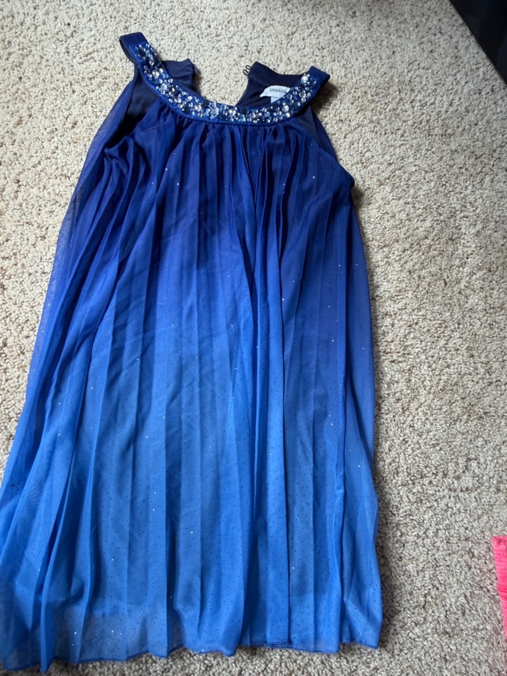 Speechless Ombre Navy to Royal Blue Beaded Neckline Tulle Dress
